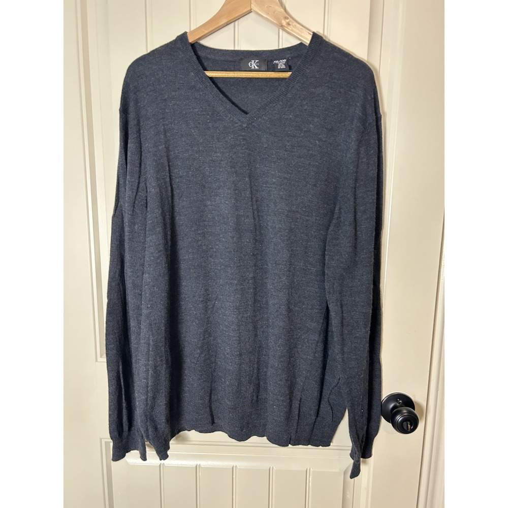 Calvin Klein Mens XXL Charcoal Gray V Neck Merino Wool Sweater Extra Fine Merino